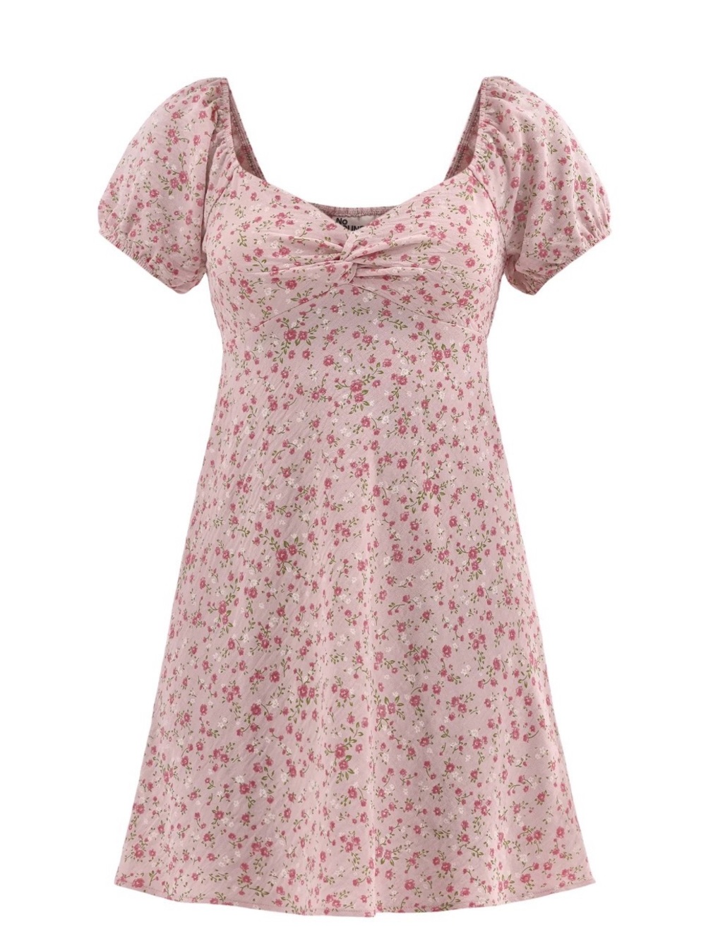 No Boundaries Chalk Pink Front Twist Detail Short Puff Sleeves Mini Dress - Picture 5 of 5
